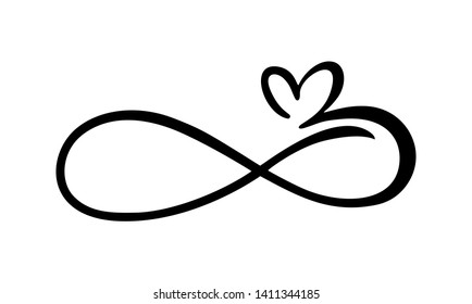 Love heart In the sign of infinity. Sign on postcard to Valentines day, wedding print. Vector calligraphy and lettering illustration isolated on a white background