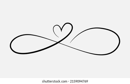 Love heart In the sign of infinity. Sign on postcard to Valentines day, wedding print. Vector calligraphy and lettering illustration isolated on a white background