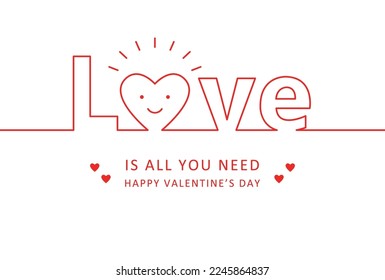 Love and heart of simple line. Valentine's card design. For other greeting card ,poster,flyer and banner too.
