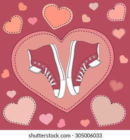 love heart sneakers - vector pattern red sweet background