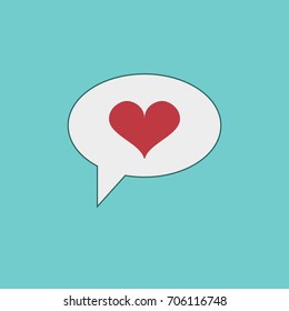 Love heart in speech bubble. Communication symbol. Speech bubbles icon. Pictograph of chat or message. Amour sign. Template design for web or mobile app. Vector illustration