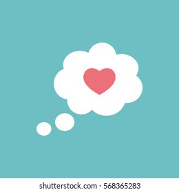 love heart, speech bubble, dialog box icon on blue background 