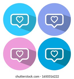 Love heart in speech bubble flat icons with long shadow