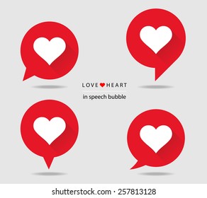Love heart in speech bubble flat icons with long shadow 