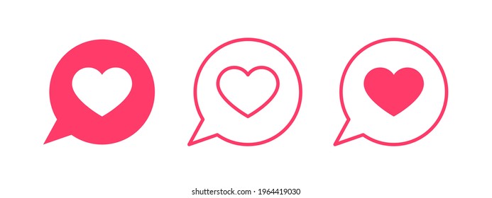 Love Heart Speech Bubble Icon Collection. Flat Style Icons with Love Hearts Inside Message Bubble. Vector Like Icon, Love Message Symbol. V