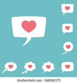 love heart, speech bubble icon on blue background, dialog box set