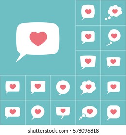 love heart, speech bubble icon on blue background, dialog box set