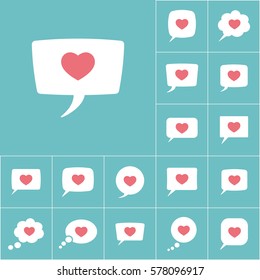 love heart, speech bubble icon on blue background, dialog box set