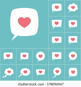 love heart, speech bubble icon on blue background, dialog box set