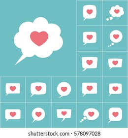 love heart, speech bubble icon on blue background, dialog box set