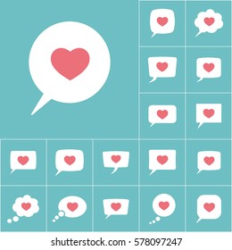 love heart, speech bubble icon on blue background, dialog box set