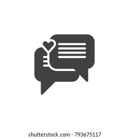 Love heart speech bubble icon vector, filled flat sign, solid pictogram isolated on white. Romantic chat symbol, logo illustration.