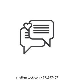 Love heart speech bubble line icon, outline vector sign, linear style pictogram isolated on white. Romantic chat symbol, logo illustration. Editable stroke