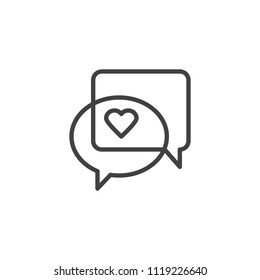 Love heart, speech bubble outline icon. linear style sign for mobile concept and web design. heart message simple line vector icon. Relationships symbol, logo illustration. Pixel perfect vector