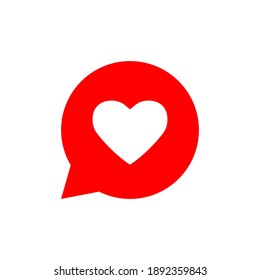 Love heart in speech bubble, red icon. Like notification message, vector flat illustration