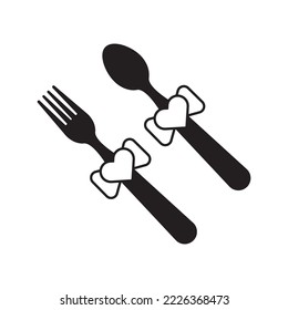 Love heart spoon fork icon | Black Vector illustration |