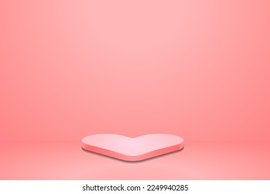 Love Heart Stand Podium Pedestal Gradient Pink Background Vector Illustration