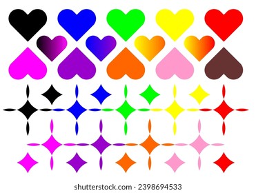 Diseño vectorial de adornos de corazón o estrellas.