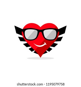 love heart sunglasses mascot happy logo