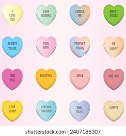 Love heart Sweets or Candy with gradient fills isolated on a white background.  Sweets for Valentines Day, Retro Valentines Day