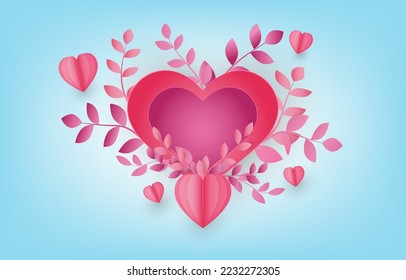 love heart sweets with red leaf floral on the soft blue background for paper hearts pattern vector valentines background