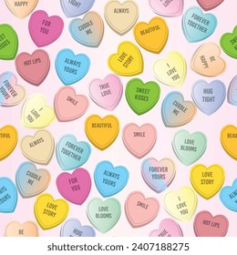 Love Heart Sweets Seamless Pattern, Valentines pattern for cards, posters or backgrounds