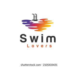 Love Heart Swimming Pool Logo Template Illustration Inspiration