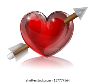 Symbole du coeur d'amour avec une flèche à travers, concept de tir à travers le coeur, être amoureux