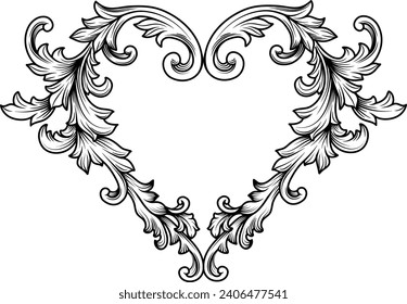 Love heart symbol engraved with baroque ornament