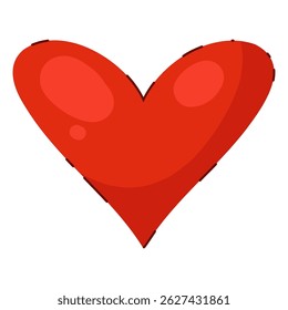 Love Heart Symbol for Holiday Events in Cute Hand Drawn Flat Style with Subtle Line Decorations. Valentines day red heart shape icon isolated on white background. Artistic and creative love symbol
