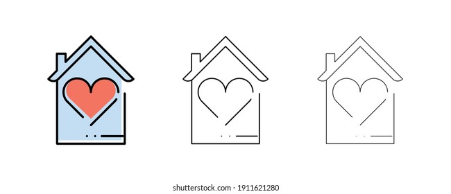 Love, heart symbol inside a house. Love line icons. Couple, Romance and Heart reviews. Valentine's day poems. Quality design elements. Editable contour. Modern line art icon.