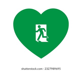 Love heart with symbol and sign of exit - man leaving relationship and partnership. Breakup, divorce, splitup and end of love. Vector illustration isolated on white.