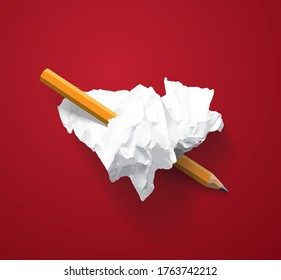 Love heart symbol torn paper lumps pencil