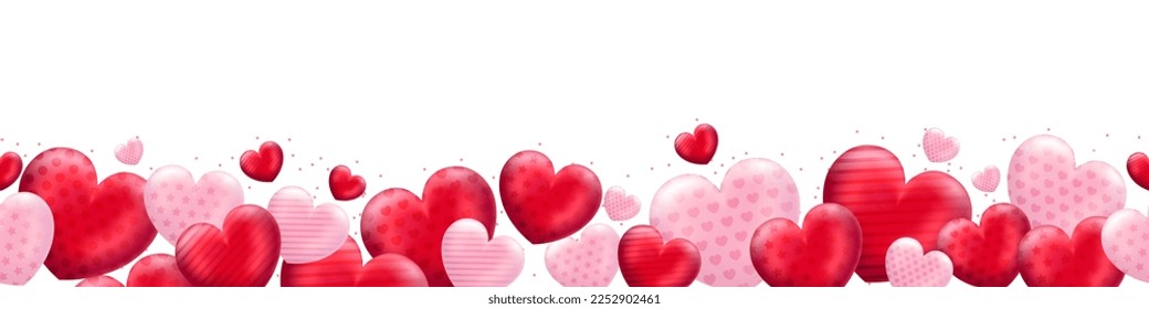 Love heart template header or footer for background, banner, poster, cover design, social media feed, stories. Happy Valentines Day greeting concept