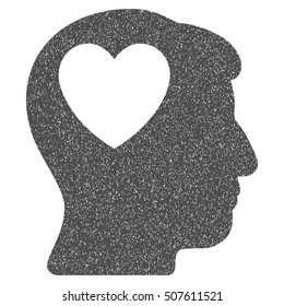 Love Heart Think grainy textured icon for overlay watermark stamps. Flat symbol with dust texture. Dotted vector gray ink rubber seal stamp with grunge design on a white background.