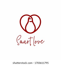 Love heart think smart light bulb logo design vector