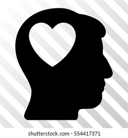 Love Heart Think vector icon. Illustration style is flat iconic black symbol on a hatch transparent background.