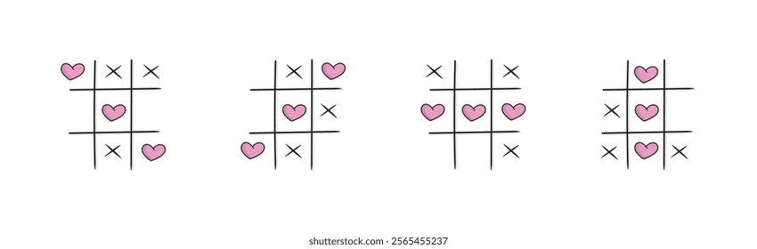 love heart tic tac toe flat design all set