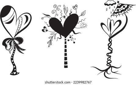 Love heart trees vector elements