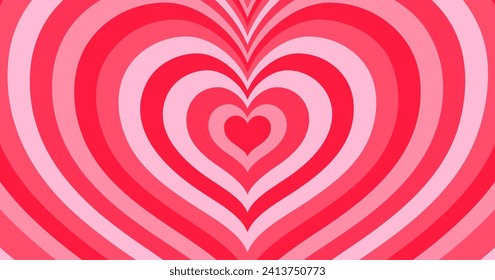 Love heart tunnel romantic background. Vector mesmerizing heart-shaped dimensional layers in radiant red or pink hues symbolize the profound journey of love, crafting a dreamy and enchanting ambiance