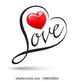 Love with heart typography. Love calligraphy. Vector illustration. Can use element for love concept about wedding and valentine's day.