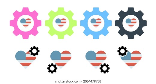 Love heart usa vector icon in gear set illustration for ui and ux, website or mobile application