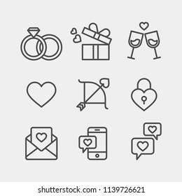 Love, heart, valentine day, wedding flat vector icons set