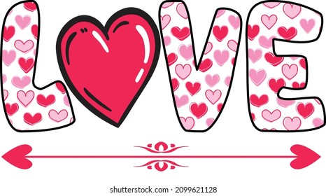 Love with heart Valentine Sublimation Designs valentine day t-shirt design Vector