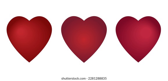Love heart valentine symbol icon vector illustration set collection - Silhouette of three red hearts shape with color gradient, isolated on white background