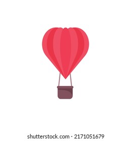 Love heart for Valentines Day. Air balloon or aerostat with love on white background. Romantic card or poster or happy day. Vector illustration