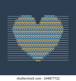 Love. Heart. Valentines day card. Romantic Pattern. Abstract Heart of Lines and Triangles. Blue and Yellow Colors - Flag of Ukraine. Vector Illustration