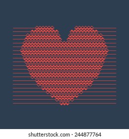 Love. Heart. Valentines day card. Romantic Pattern. Abstract Heart of Lines and Triangles.. Vector Illustration