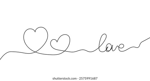 Love, heart, valentines day. Line drawing, one solid line and text. for greeting card design