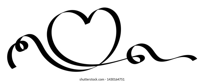 Love heart vector, continuous one line drawing. Vector illustration on White background lettering, Hand Drawn Calligraphy Ribbon on White background Holiday Design element valentine. Icon love decor 
